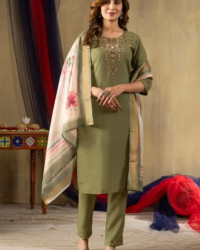 Lila 07 Gold Silk Aline Kurti Pant Dupatta With Hand Work Diwali Collection