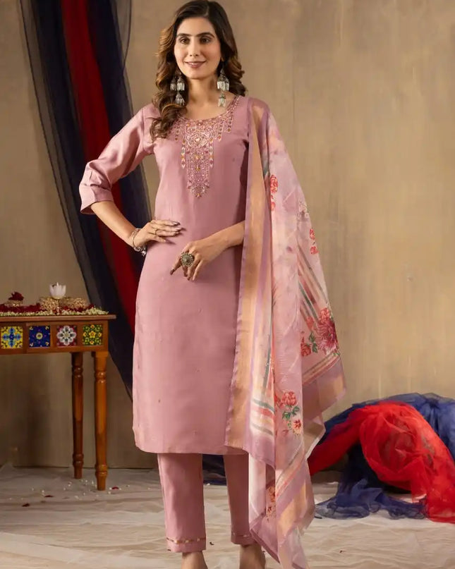 Lila 07 Gold Silk Kurti Pant Dupatta With Hand Work Diwali Festival 2025
