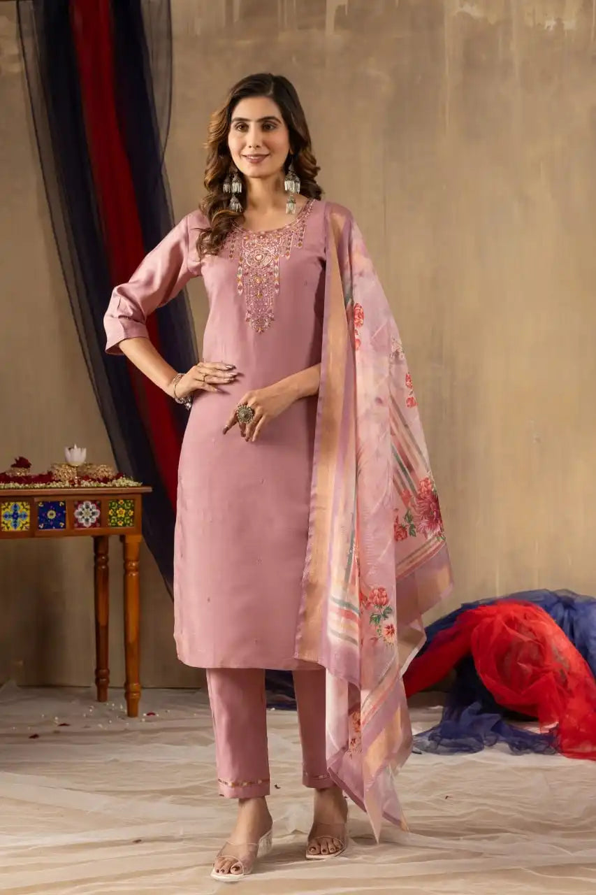 Lila 07 Gold Silk Kurti Pant Dupatta With Hand Work Diwali Festival 2025