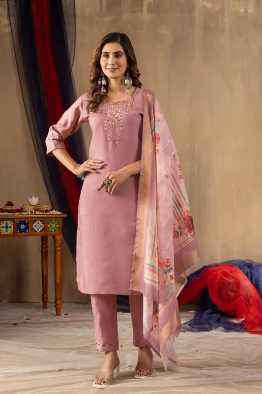 Lila 07 Gold Silk Kurti Pant Dupatta With Hand Work Diwali Festival 2025