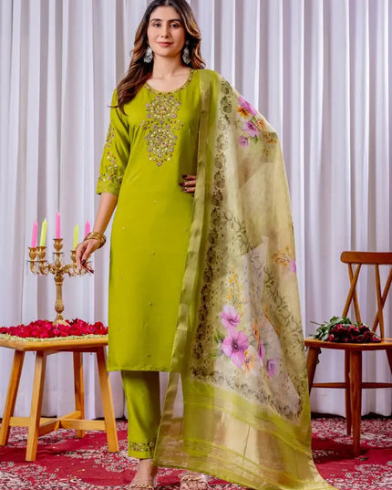 Lila 09 Viscose Silk Kurti Pant Dupatta With Embroidery Work Collection 2025