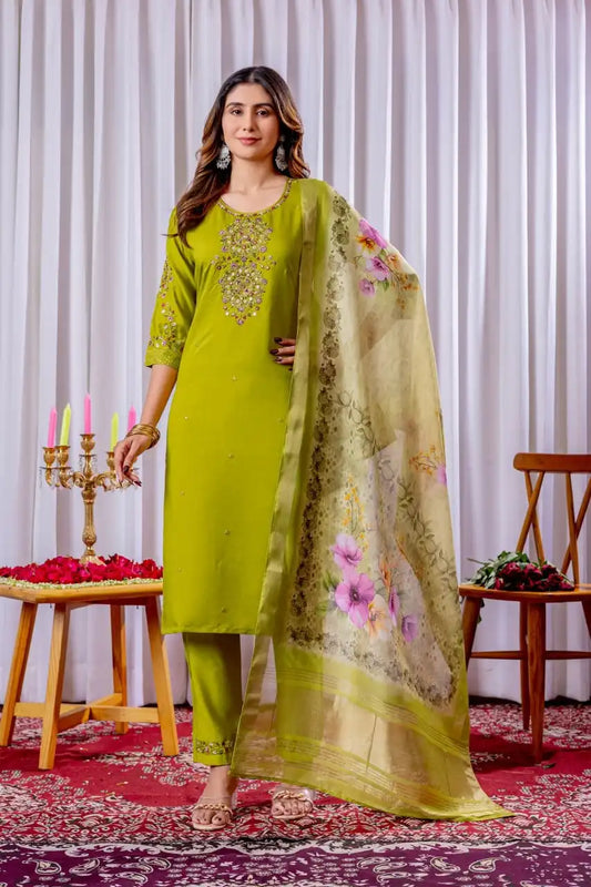 Lila 09 Viscose Silk Kurti Pant Dupatta With Embroidery Work Collection 2025
