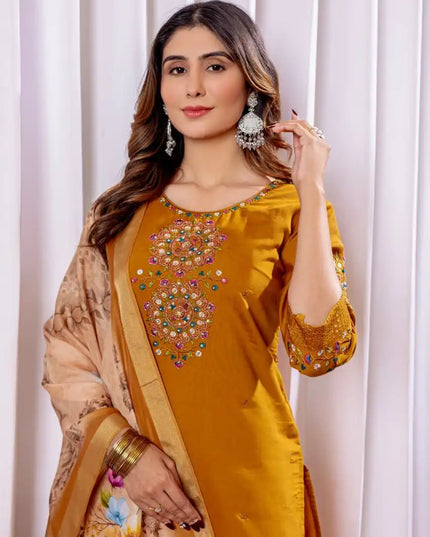 Lila 09 Viscose Silk Kurti Pant Dupatta Hand Work