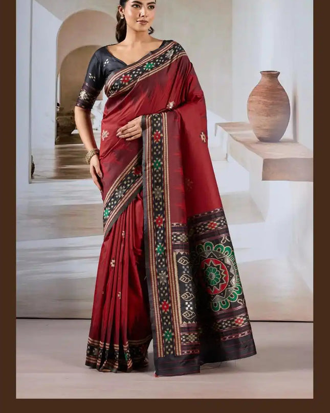 Rajtex Pure Patola  Handloom Weaving Silk Saree Marron