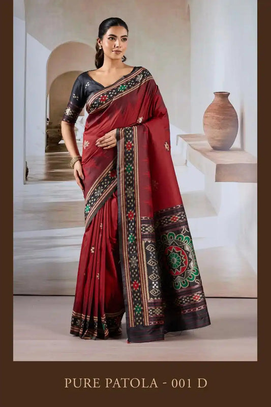 Rajtex Pure Patola  Handloom Weaving Silk Saree Marron