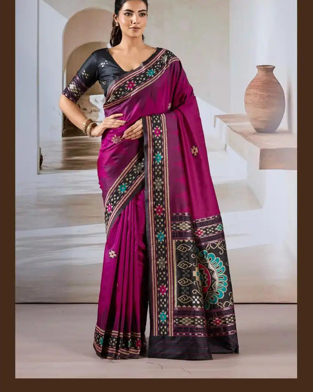 Rajtex Pure Patola  Handloom Weaving Silk Saree Plum