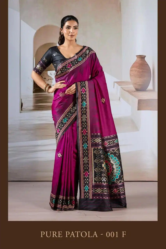 Rajtex Pure Patola  Handloom Weaving Silk Saree Plum