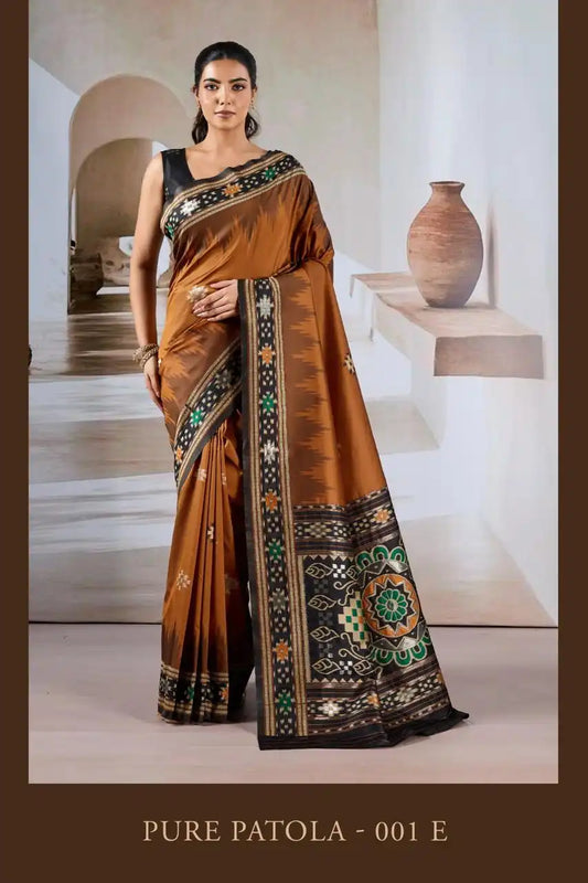 Rajtex Pure Patola  Handloom Weaving Silk Saree Copper