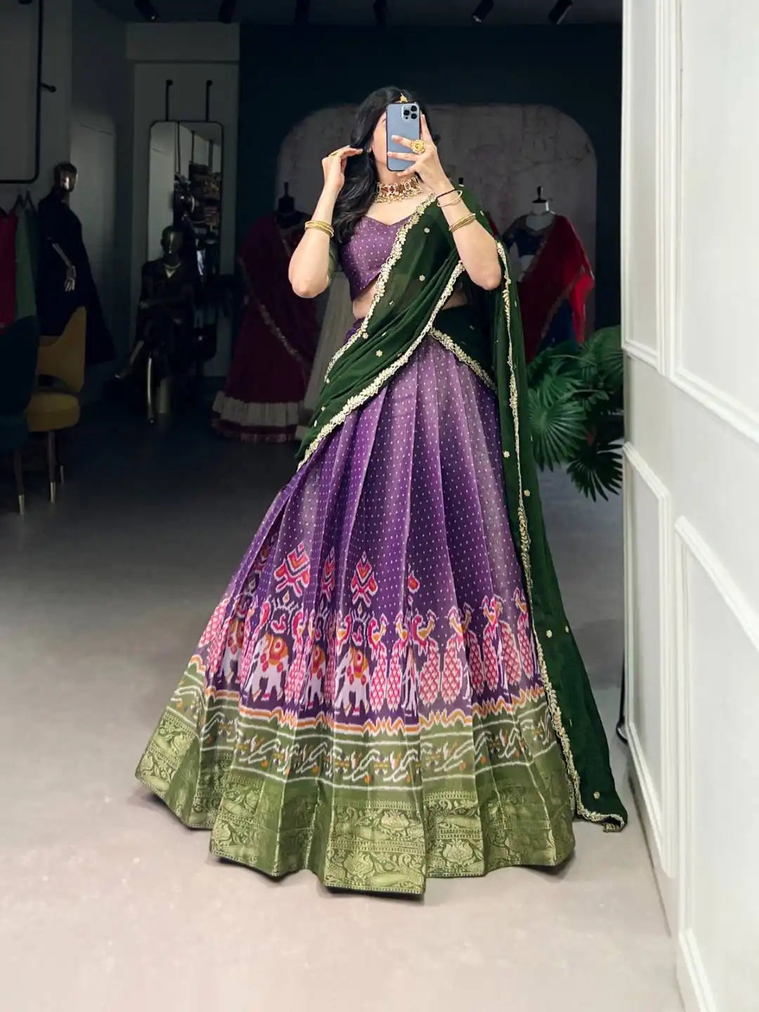 WMN 1240 Multi Shaded Kanchipuram Lehenga Choli For Girl Online 2025