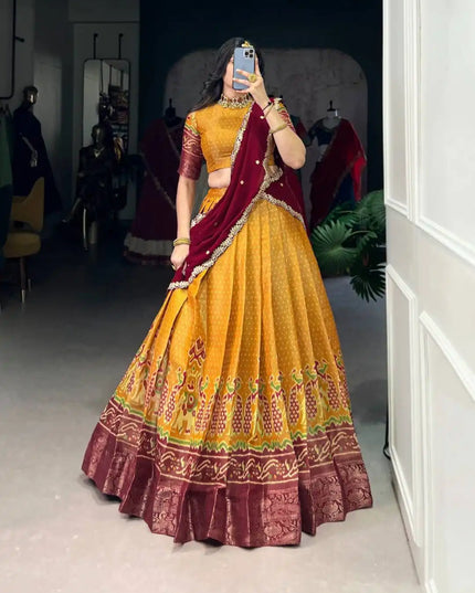 WMN 1240 Yellow Color Kanchipuram Lehenga Choli For Girl Online 2025