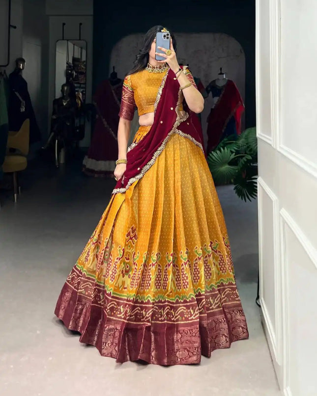WMN 1240 Yellow Color Kanchipuram Lehenga Choli For Girl Online 2025