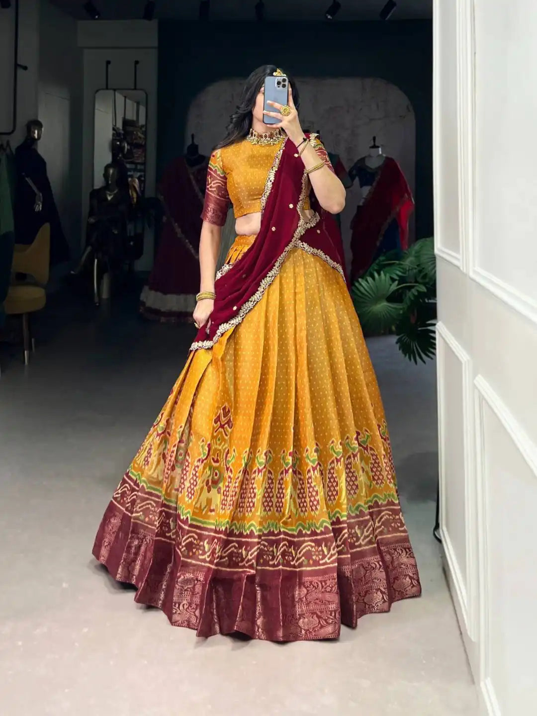 WMN 1240 Yellow Color Kanchipuram Lehenga Choli For Girl Online 2025