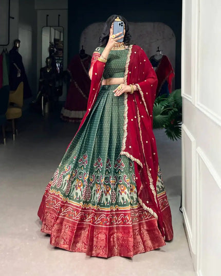 WMN 1240 Green Color Kanchipuram Lehenga Choli For Girl Online 2025