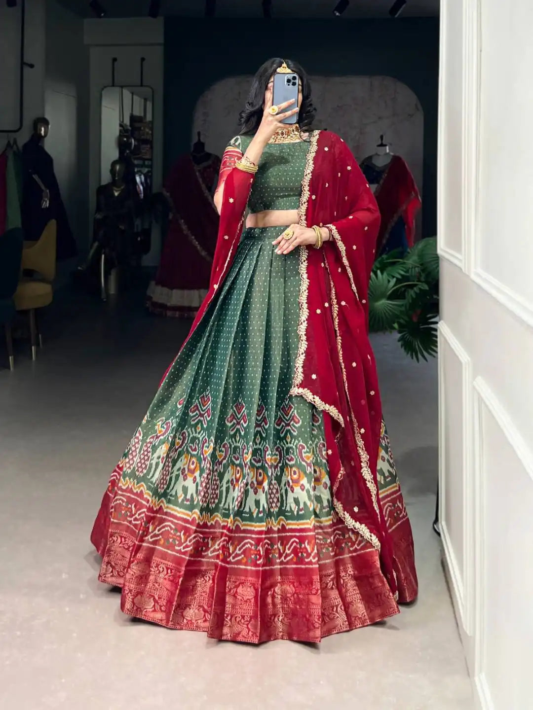 WMN 1240 Green Color Kanchipuram Lehenga Choli For Girl Online 2025
