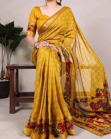 WMN Printed Viscose Chanderi Saree Goldenrod