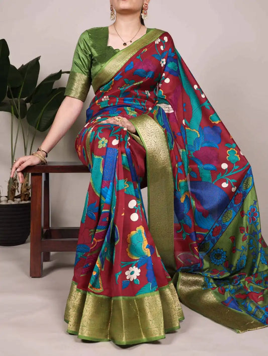 WMN  Tussar Silk Saree Online Yellowgreen