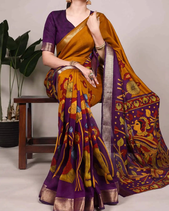 WMN  Viscose Chanderi Saree Online Sepia