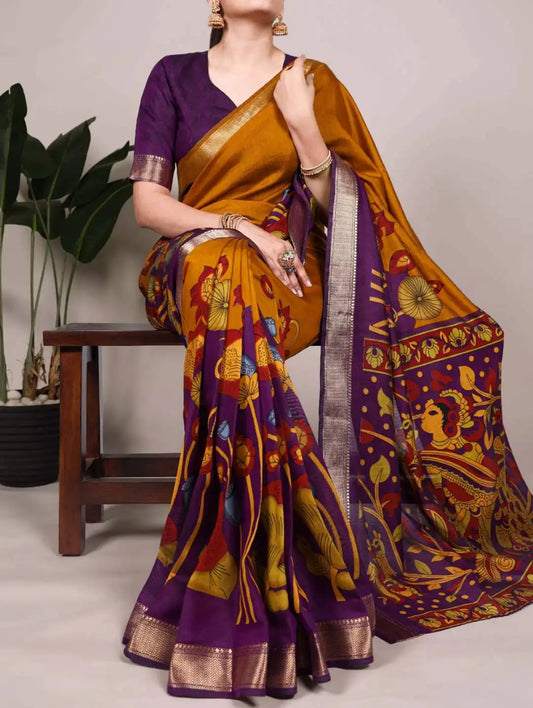WMN  Viscose Chanderi Saree Online Sepia