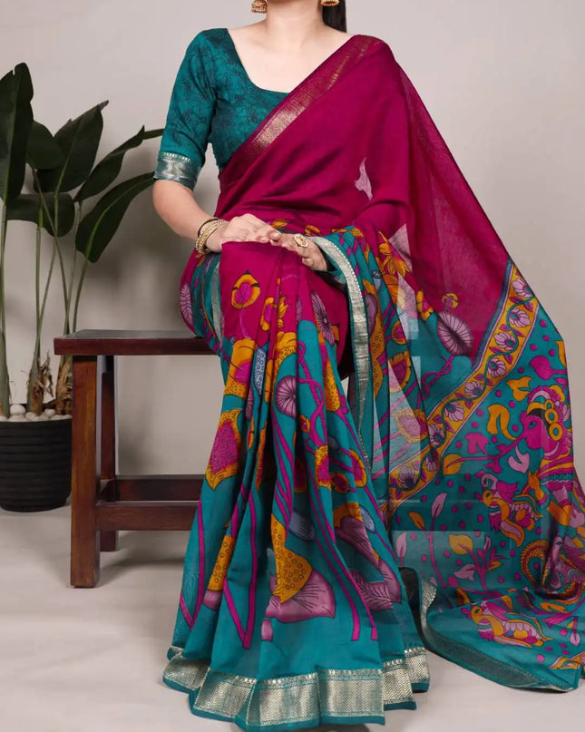 WMN  Viscose Chanderi Saree Online Plum