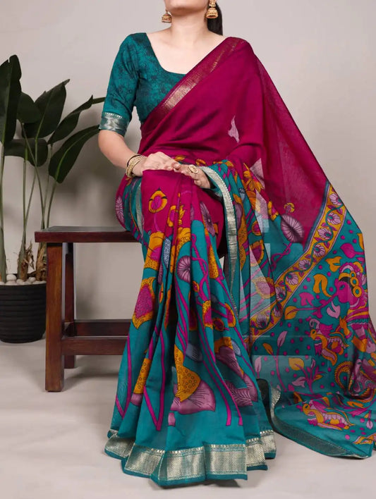 WMN  Viscose Chanderi Saree Online Plum