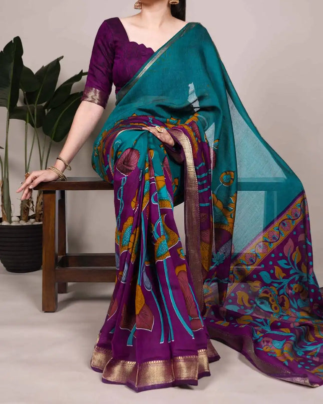 WMN  Viscose Chanderi Saree Online Eggplant