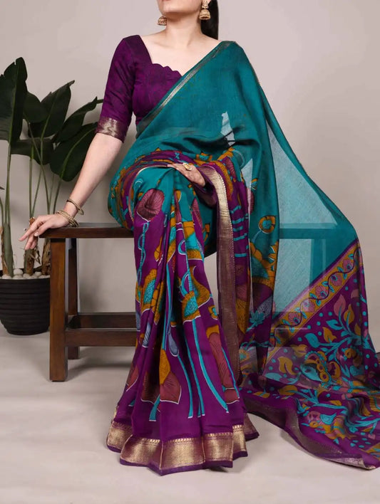 WMN  Viscose Chanderi Saree Online Eggplant