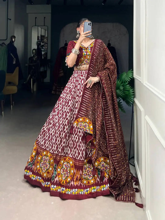 WMN 1743 Maroon Color Tusaar Silk Navratri Lehenga Choli 2025