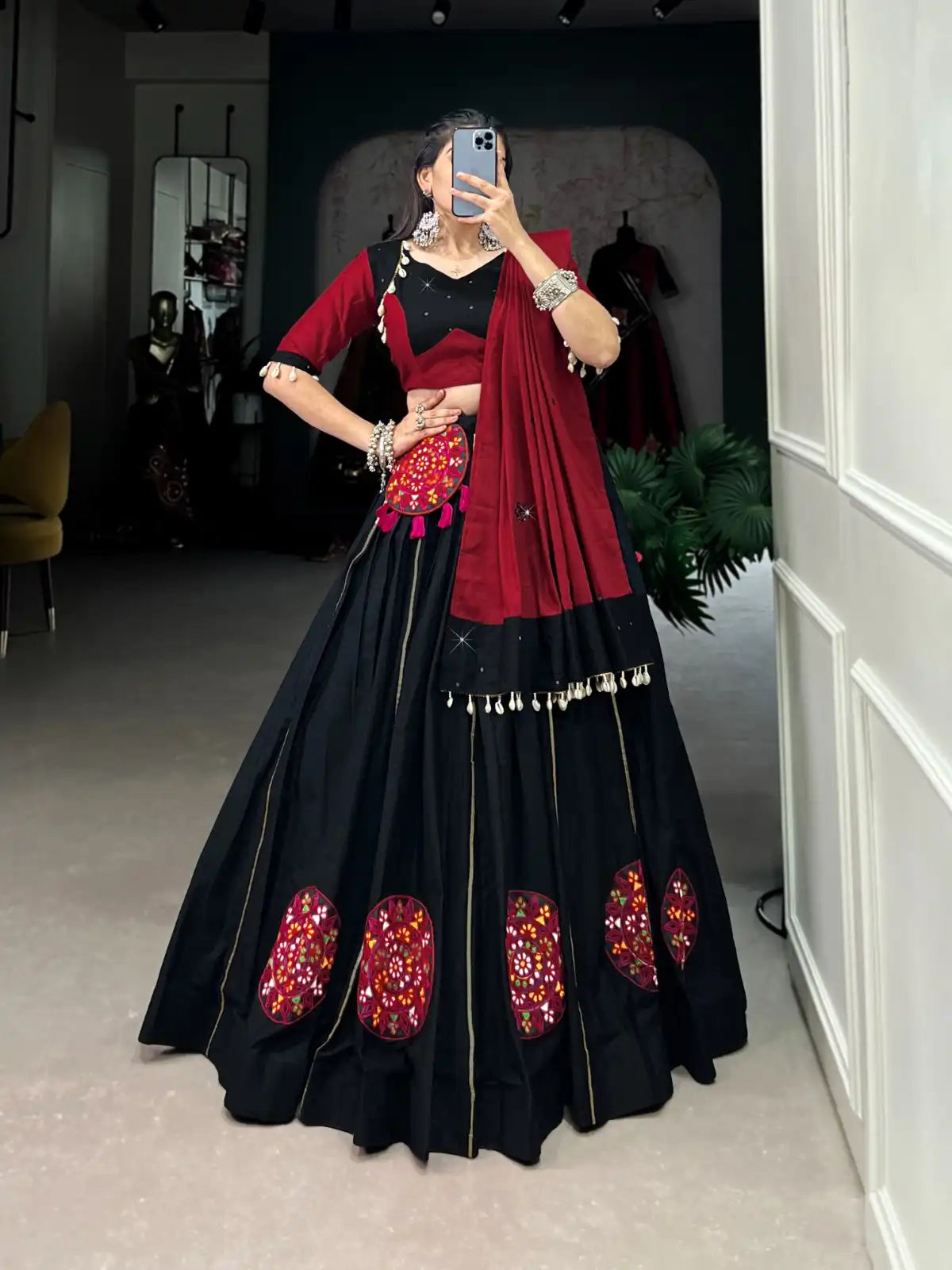 WMN 1603 Pure Cotton Black Navratri Chaniya Choli 2025
