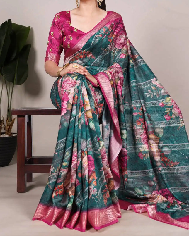 WMN Tussar Silk Designer Wear Saree For Women Ruby