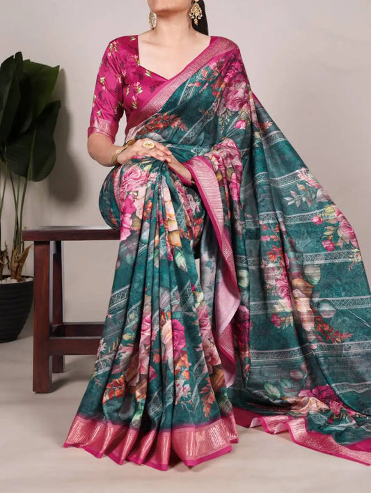 WMN Tussar Silk Designer Wear Saree For Women Ruby