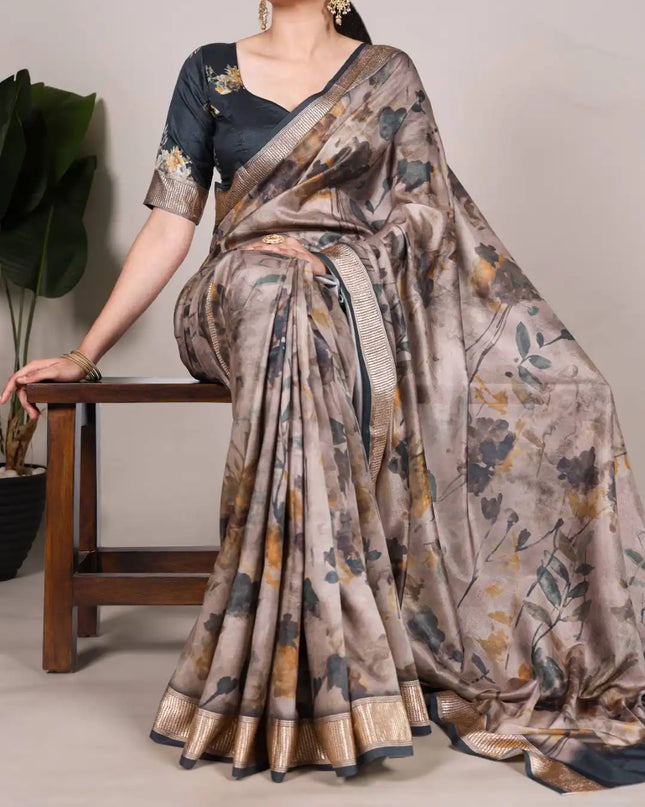 WMN Tussar Silk Designer Wear Saree For Women Sage