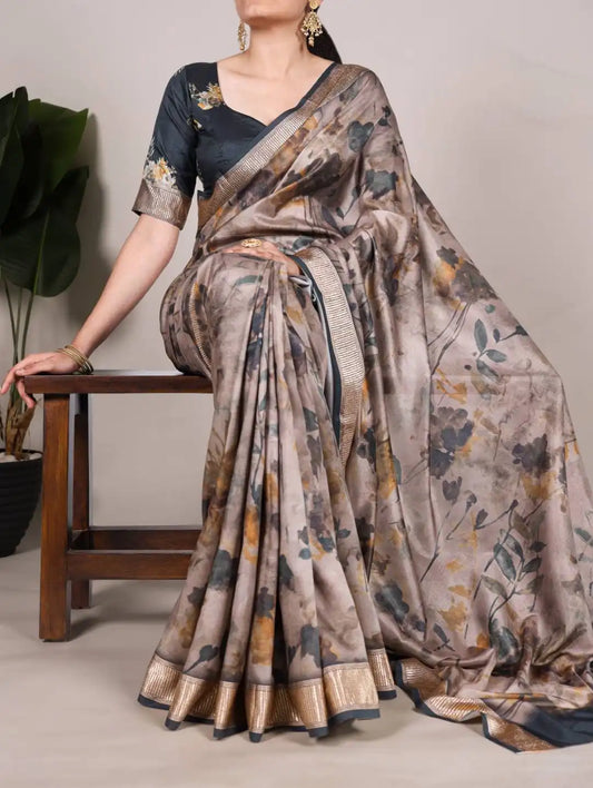 WMN Tussar Silk Designer Wear Saree For Women Sage