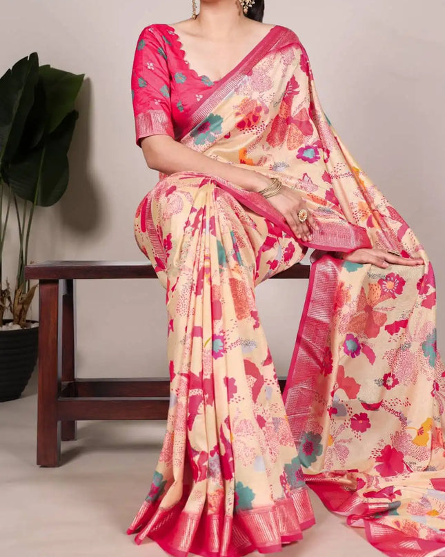 WMN Tussar Silk Designer Wear Saree For Women Carmine