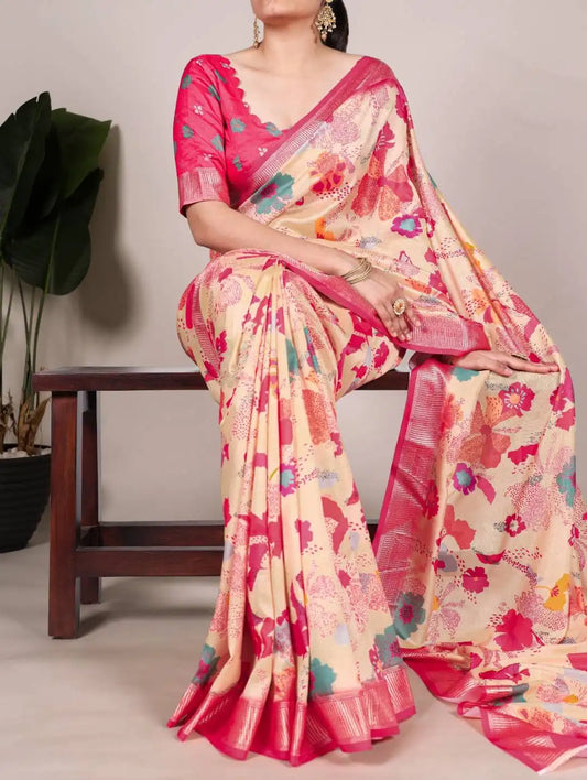 WMN Tussar Silk Designer Wear Saree For Women Carmine