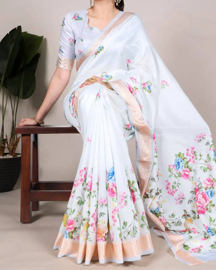 WMN  Tussar Silk Designer Wear Saree For Women White