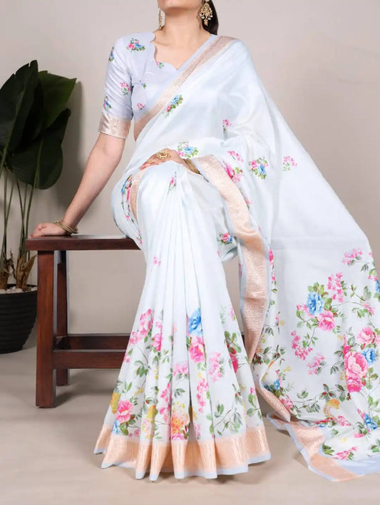 WMN  Tussar Silk Designer Wear Saree For Women White