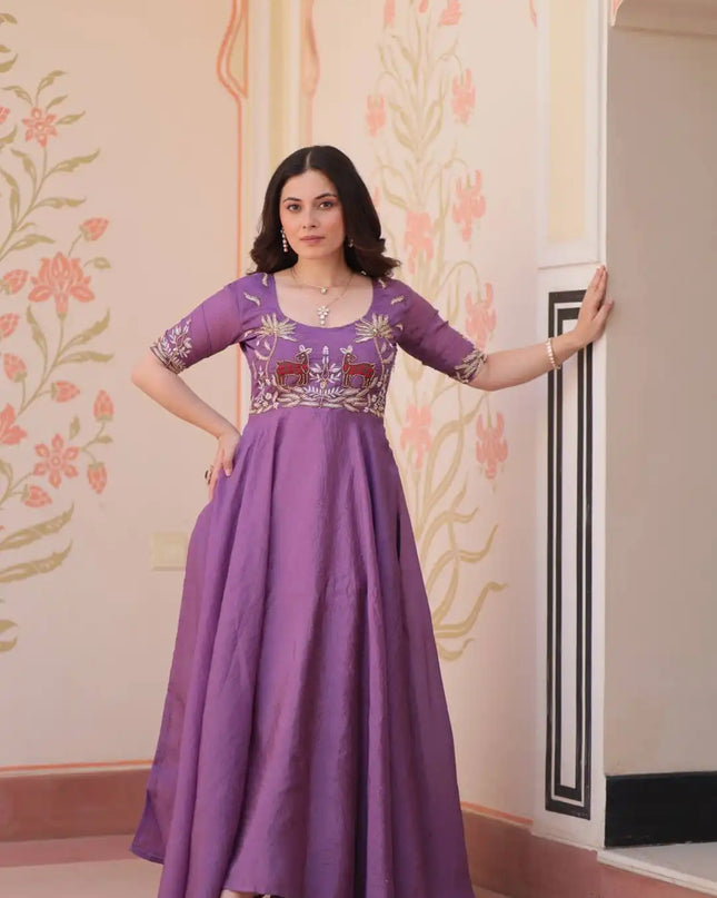 Moni 1176 Purple Color Designer Long Flair Frock Dress For Girl 2025