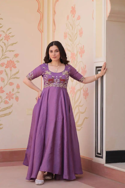 Moni 1176 Purple Color Designer Long Flair Frock Dress For Girl 2025