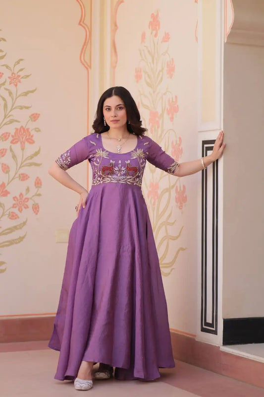 Moni 1176 Purple Color Designer Long Flair Frock Dress For Girl 2025