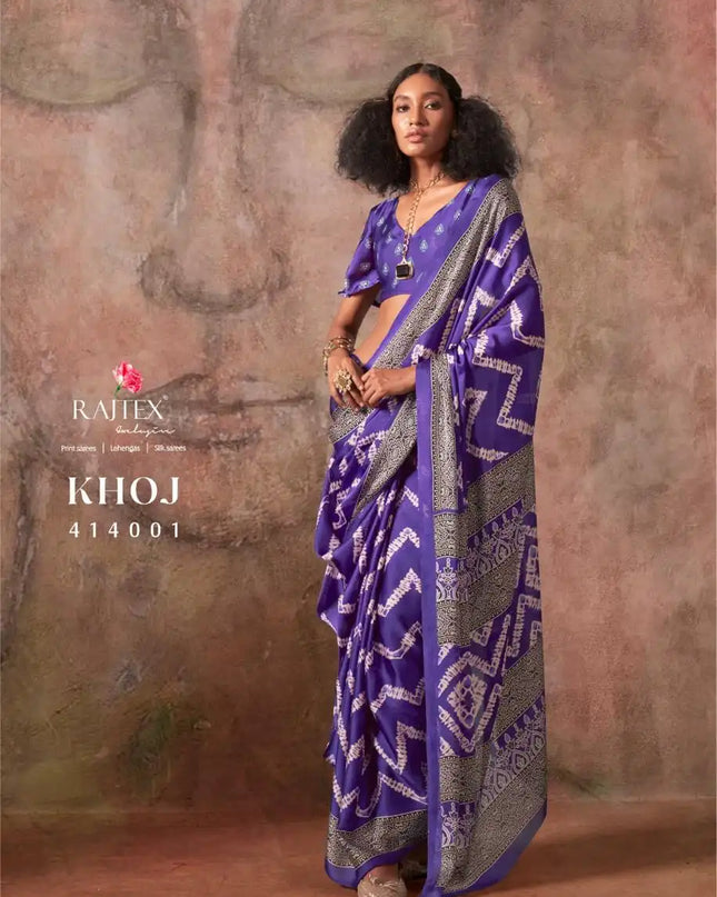 Rajtex Khoj  Ajrakh Print Satin Georgette Saree 414001