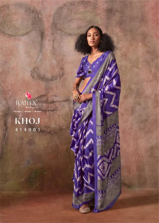 Rajtex Khoj  Ajrakh Print Satin Georgette Saree 414001