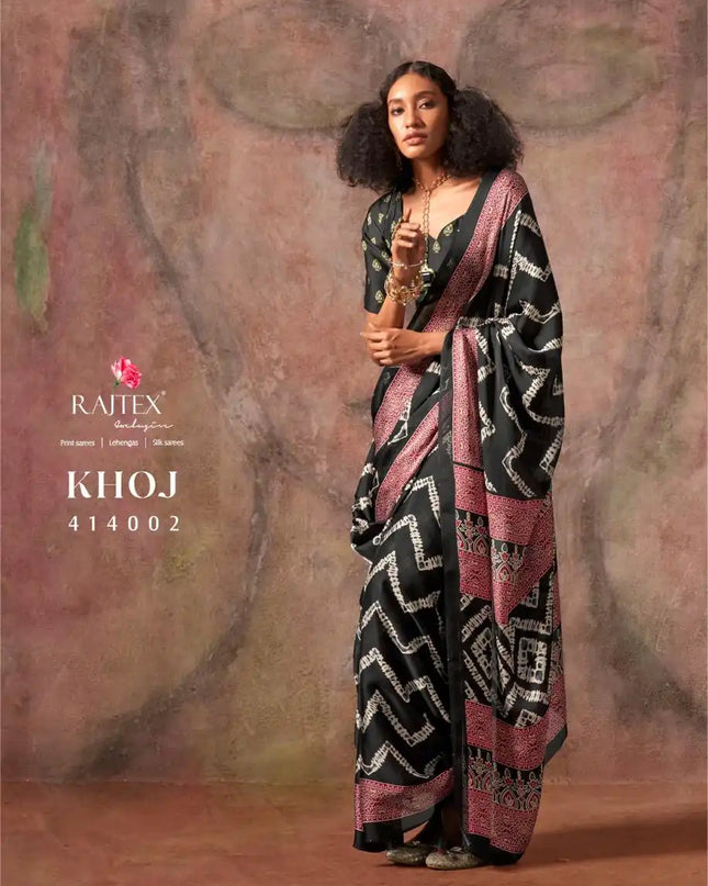 Rajtex Khoj Ajrakh Print Satin Georgette Saree 414002