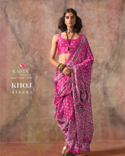 Rajtex Khoj  Ajrakh Print Satin Georgette Saree 414003
