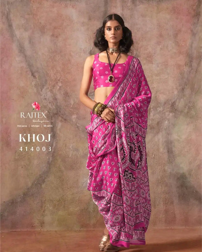 Rajtex Khoj  Ajrakh Print Satin Georgette Saree 414003