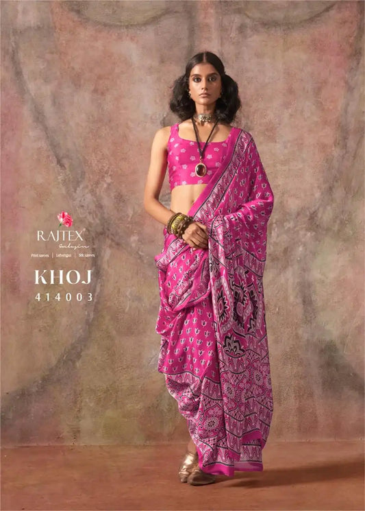 Rajtex Khoj  Ajrakh Print Satin Georgette Saree 414003