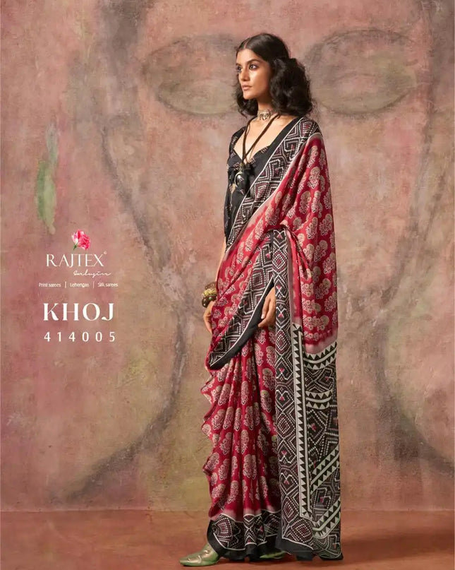 Rajtex Khoj 414005 Ajrakh Print Satin Georgette Saree