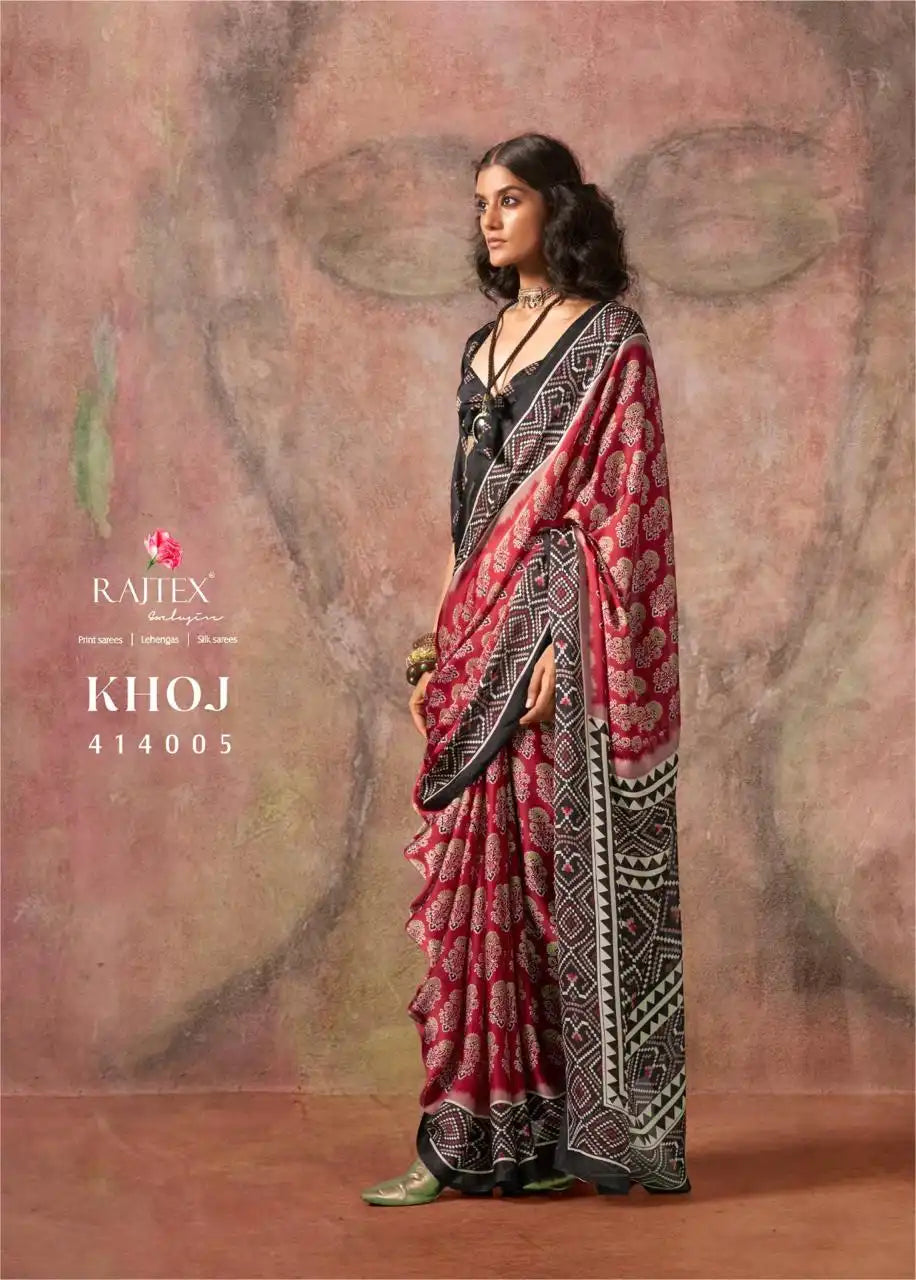 Rajtex Khoj 414005 Ajrakh Print Satin Georgette Saree