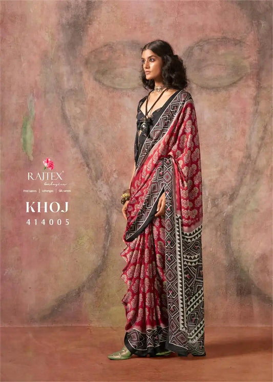 Rajtex Khoj 414005 Ajrakh Print Satin Georgette Saree