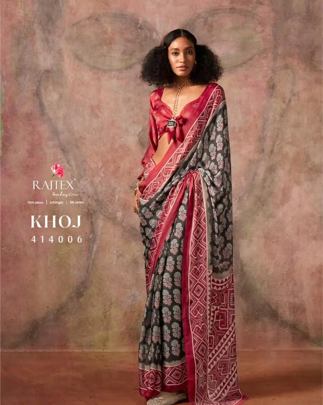 Rajtex Khoj 414006 Ajrakh Print Satin Georgette Saree