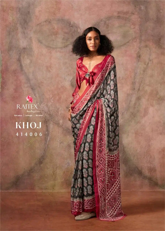 Rajtex Khoj 414006 Ajrakh Print Satin Georgette Saree